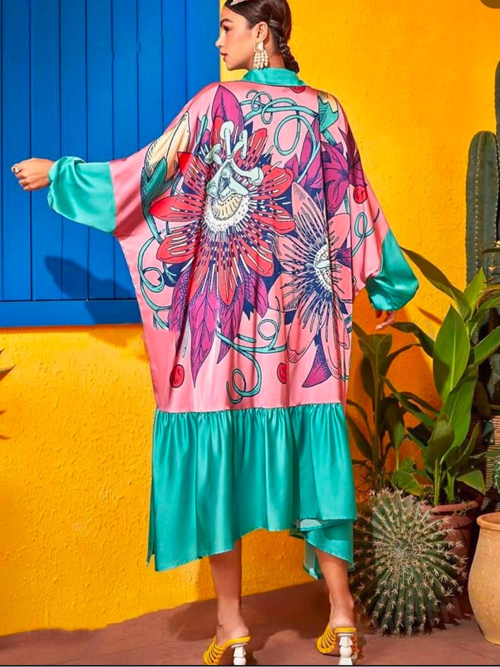 Frida Kahlo x SHEIN Oversized Tropical Floral Kaftan Midi Dress L